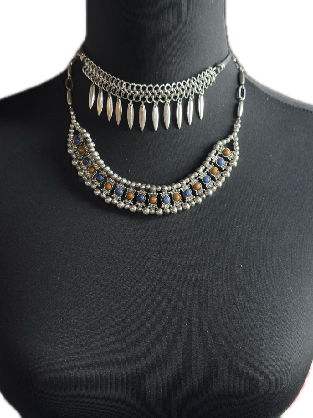Shyanne Silver-Tone Layered Necklace with Blue and Amber Accents